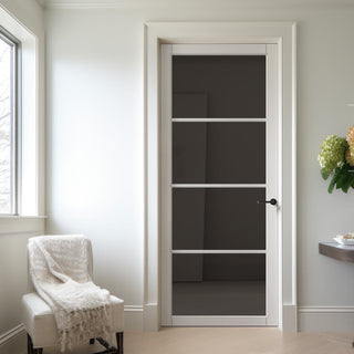 Image: Florence Solid Wood Internal Door UK Made  DD0114T Tinted Glass - Cloud White Premium Primed - Urban Lite® Bespoke Sizes