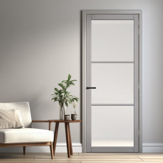 Image: Iretta Solid Wood Internal Door UK Made  DD0115F Frosted Glass - Mist Grey Premium Primed - Urban Lite® Bespoke Sizes
