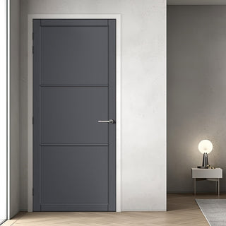 Image: Iretta Panel Solid Wood Internal Door UK Made  DD0115P - Stormy Grey Premium Primed - Urban Lite® Bespoke Sizes