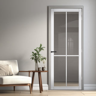 Image: Kora Solid Wood Internal Door UK Made  DD0116C Clear Glass - Cloud White Premium Primed - Urban Lite® Bespoke Sizes