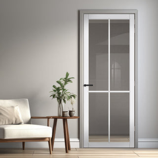 Image: Kora Solid Wood Internal Door UK Made  DD0116C Clear Glass - Cloud White Premium Primed - Urban Lite® Bespoke Sizes
