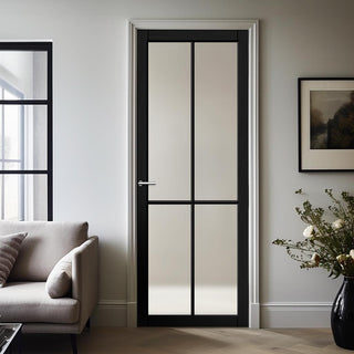 Image: Kora Solid Wood Internal Door UK Made  DD0116F Frosted Glass - Shadow Black Premium Primed - Urban Lite® Bespoke Sizes