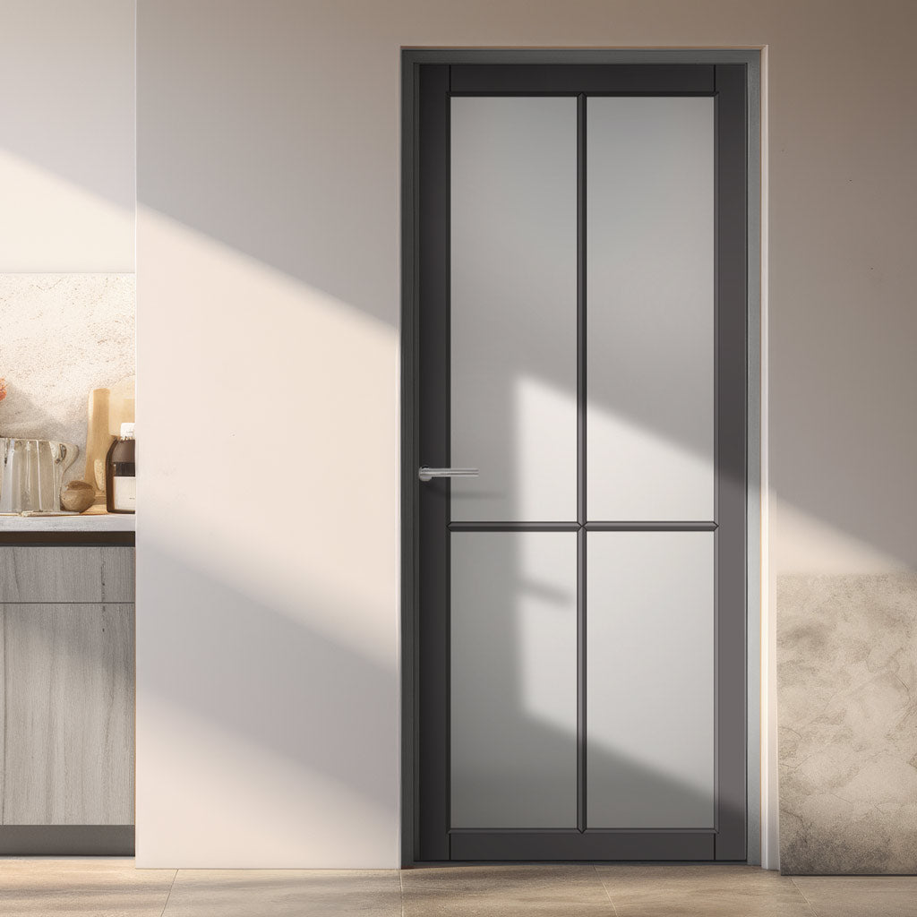 Kora Solid Wood Internal Door UK Made  DD0116F Frosted Glass - Stormy Grey Premium Primed - Urban Lite® Bespoke Sizes