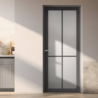 Image: Kora Solid Wood Internal Door UK Made  DD0116F Frosted Glass - Stormy Grey Premium Primed - Urban Lite® Bespoke Sizes