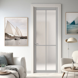 Image: Kora Solid Wood Internal Door UK Made  DD0116F Frosted Glass - Mist Grey Premium Primed - Urban Lite® Bespoke Sizes