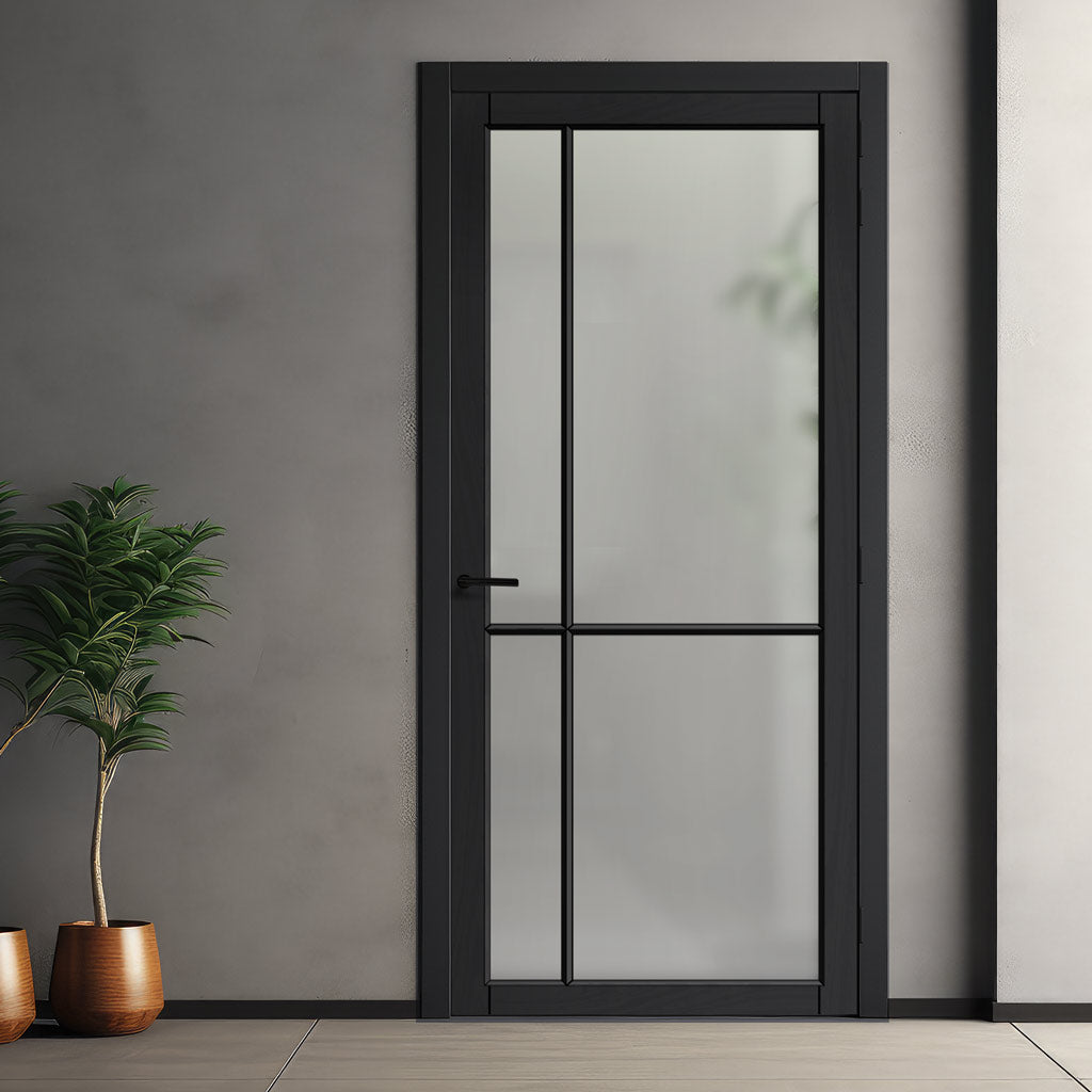 Lerens Solid Wood Internal Door UK Made  DD0117F Frosted Glass - Shadow Black Premium Primed - Urban Lite® Bespoke Sizes