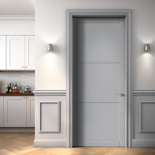 Image: Iretta Panel Solid Wood Internal Door UK Made  DD0115P - Mist Grey Premium Primed - Urban Lite® Bespoke Sizes