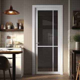 Image: Lerens Solid Wood Internal Door UK Made  DD0117T Tinted Glass - Cloud White Premium Primed - Urban Lite® Bespoke Sizes