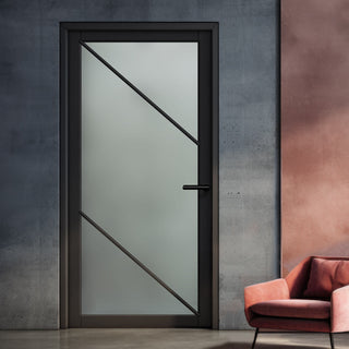 Image: Aria Solid Wood Internal Door UK Made  DD0124F Frosted Glass - Shadow Black Premium Primed - Urban Lite® Bespoke Sizes