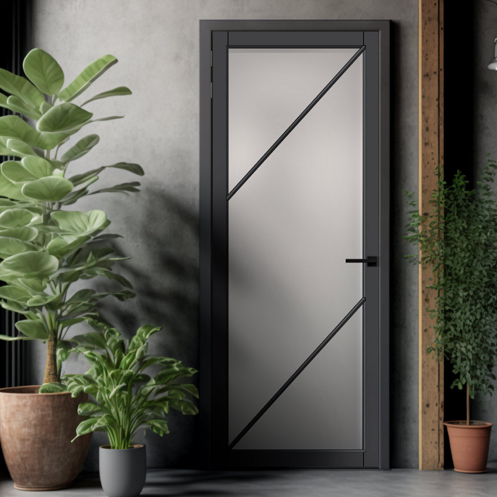 Aria Solid Wood Internal Door UK Made  DD0124F Frosted Glass - Stormy Grey Premium Primed - Urban Lite® Bespoke Sizes