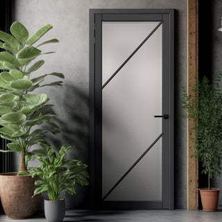 Image: Aria Solid Wood Internal Door UK Made  DD0124F Frosted Glass - Stormy Grey Premium Primed - Urban Lite® Bespoke Sizes