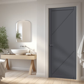 Image: Aria Panel Solid Wood Internal Door UK Made  DD0124P - Stormy Grey Premium Primed - Urban Lite® Bespoke Sizes
