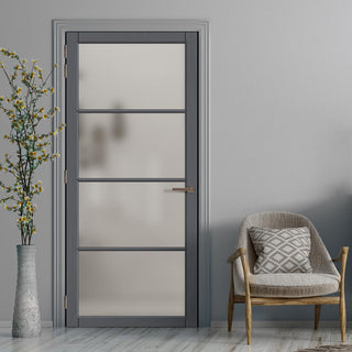 Image: Firena Solid Wood Internal Door UK Made  DD0114F Frosted Glass - Stormy Grey Premium Primed - Urban Lite® Bespoke Sizes