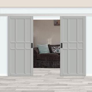 Image: Double Sliding Door & Premium Wall Track - Eco-Urban® Tromso 9 Panel Doors DD6402 - 6 Colour Options
