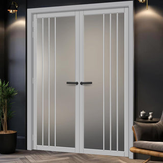 Image: Tula Solid Wood Internal Door Pair UK Made DD0104F Frosted Glass - Mist Grey Premium Primed - Urban Lite® Bespoke Sizes
