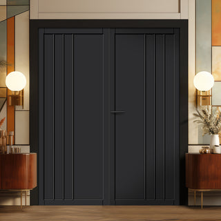Image: Tula Panel Solid Wood Internal Door Pair UK Made DD0104P - Shadow Black Premium Primed - Urban Lite® Bespoke Sizes