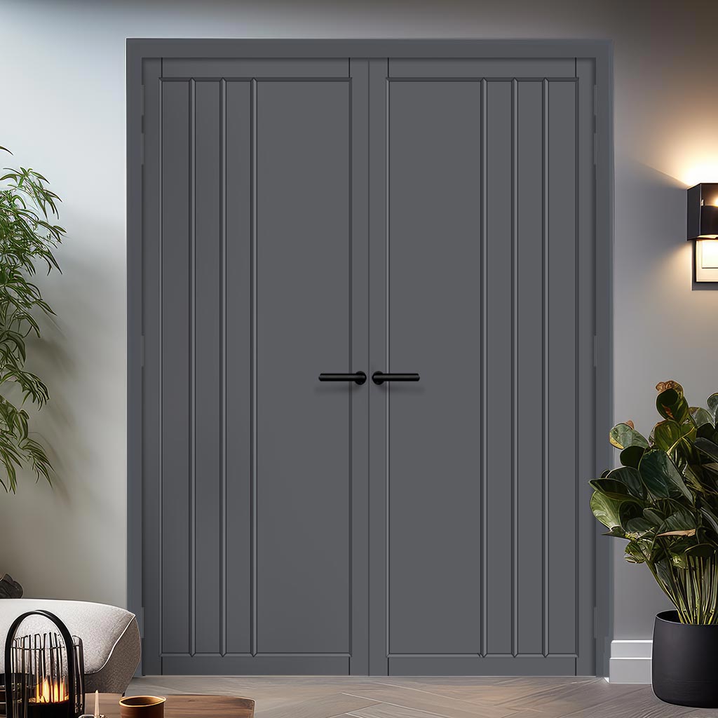Tula Panel Solid Wood Internal Door Pair UK Made DD0104P - Stormy Grey Premium Primed - Urban Lite® Bespoke Sizes