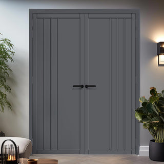Image: Tula Panel Solid Wood Internal Door Pair UK Made DD0104P - Stormy Grey Premium Primed - Urban Lite® Bespoke Sizes