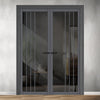 Tula Solid Wood Internal Door Pair UK Made DD0104T Tinted Glass - Stormy Grey Premium Primed - Urban Lite® Bespoke Sizes