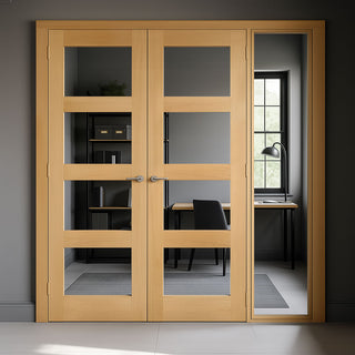 Image: Oak Room Divider - Coventry Shaker Glazed Unfinished Door Pair with Full Glass Side - 2018mm High - Multiple Widths