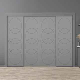 Image: Four Sliding Maximal Wardrobe Doors & Frame Kit - V-Line® Grooved Flush Door V011 - Premium Primed - Six Colour Options