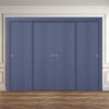 Four Sliding Maximal Wardrobe Doors & Frame Kit - V-Line® Grooved Flush Door V021 - Premium Primed - Six Colour Options