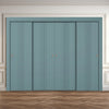 Four Sliding Maximal Wardrobe Doors & Frame Kit - V-Line® Grooved Flush Door V021 - Premium Primed - Six Colour Options