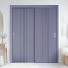 Two Sliding Maximal Wardrobe Doors & Frame Kit - V-Line® Grooved Flush Door V021 - Premium Primed - Six Colour Options
