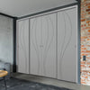 Four Sliding Minimal Wardrobe Doors & Frame Kit - V-Line® Grooved Flush Door V025 - Premium Primed - Six Colour Options