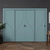 Four Sliding Minimal Wardrobe Doors & Frame Kit - V-Line® Grooved Flush Door V027 - Premium Primed - Six Colour Options