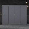 Four Sliding Minimal Wardrobe Doors & Frame Kit - V-Line® Grooved Flush Door V070 - Premium Primed - Six Colour Options