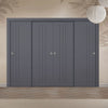 Four Sliding Minimal Wardrobe Doors & Frame Kit - V-Line® Grooved Flush Door V073/V073A - Premium Primed - Six Colour Options