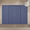 Four Sliding Minimal Wardrobe Doors & Frame Kit - V-Line® Grooved Flush Door V073/V073A - Premium Primed - Six Colour Options