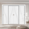 Four Sliding Minimal Wardrobe Doors & Frame Kit - V-Line® Grooved Flush Door V075 - Premium Primed - Six Colour Options