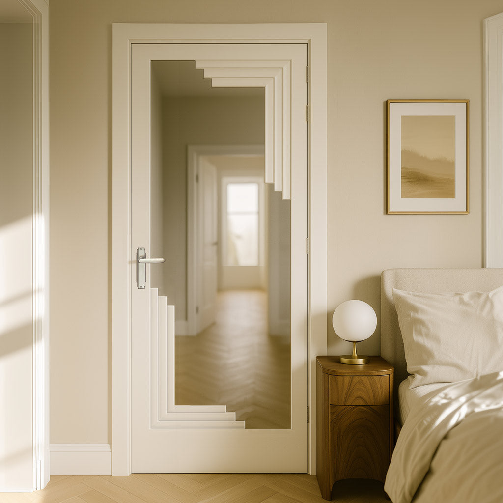 Urban Deco® Solid Wood Internal Door UK Made - Clear Glass - Cloud White Premium Primed - Bespoke Sizes