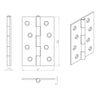 6x Ares Loft Style Satin Stainless Steel Hinges - 102x67mm