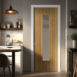 Image: J B Kind Laminates Aria Oak Coloured Glazed Internal Door - Clear Glass - Prefinished