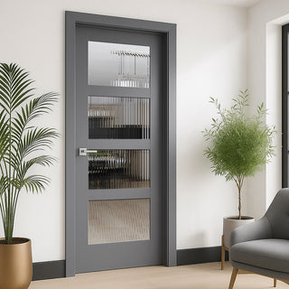 Image: UK Made to Measure - Ashford 4L Interior Door - Clear Reeded  Glass - Premium Primed - 7 Colour Options