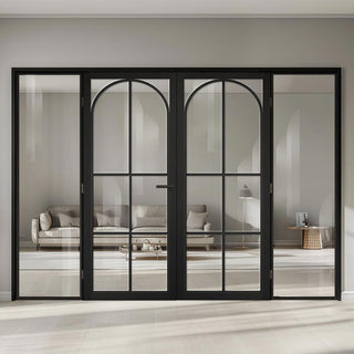 Image: BlackRoom Divider - Astoria Clear Glass Prefinished Door Pair with Full Glass Sides