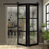 Sliding Top Mounted Black Folding Track & Double Door - Camden Black Door - Prefinished - Clear Glass - Urban Collection