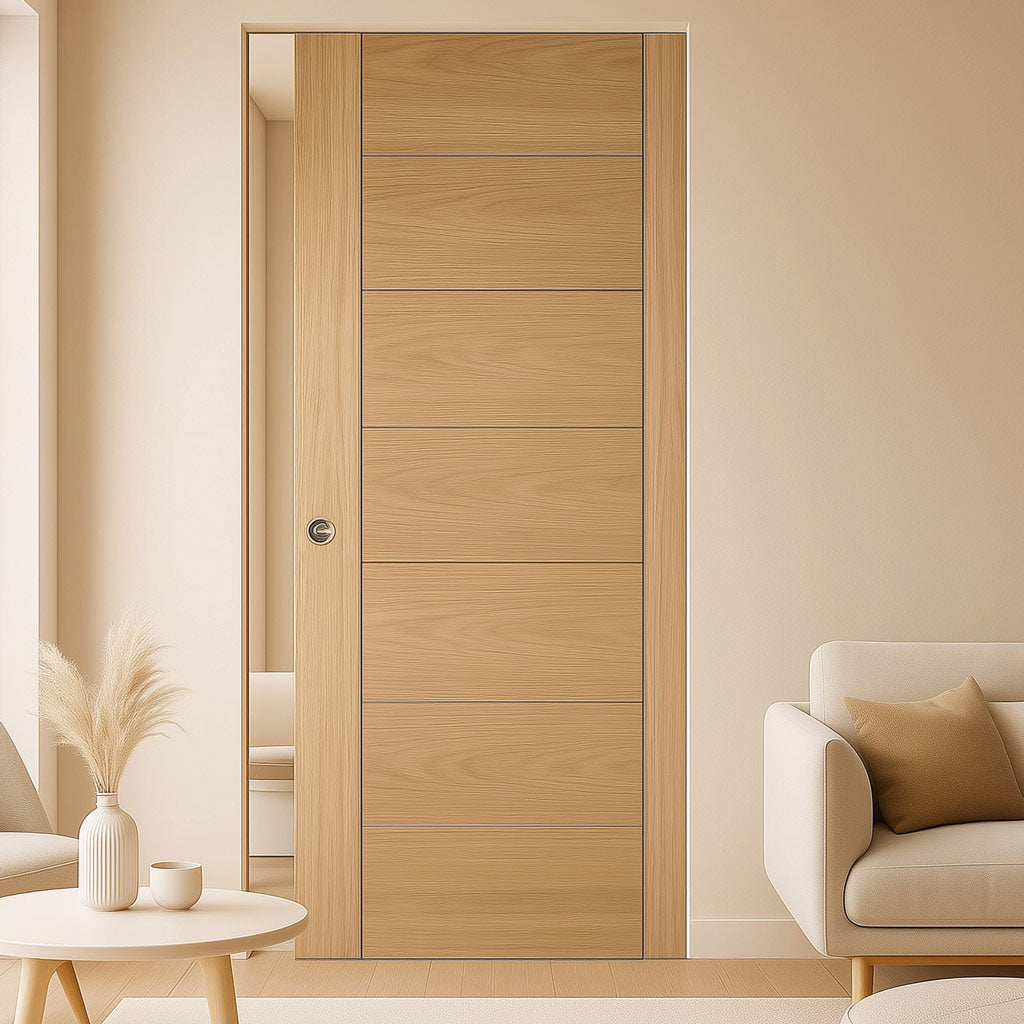 Carini 7P Oak Single Absolute Evokit Pocket Door - Prefinished