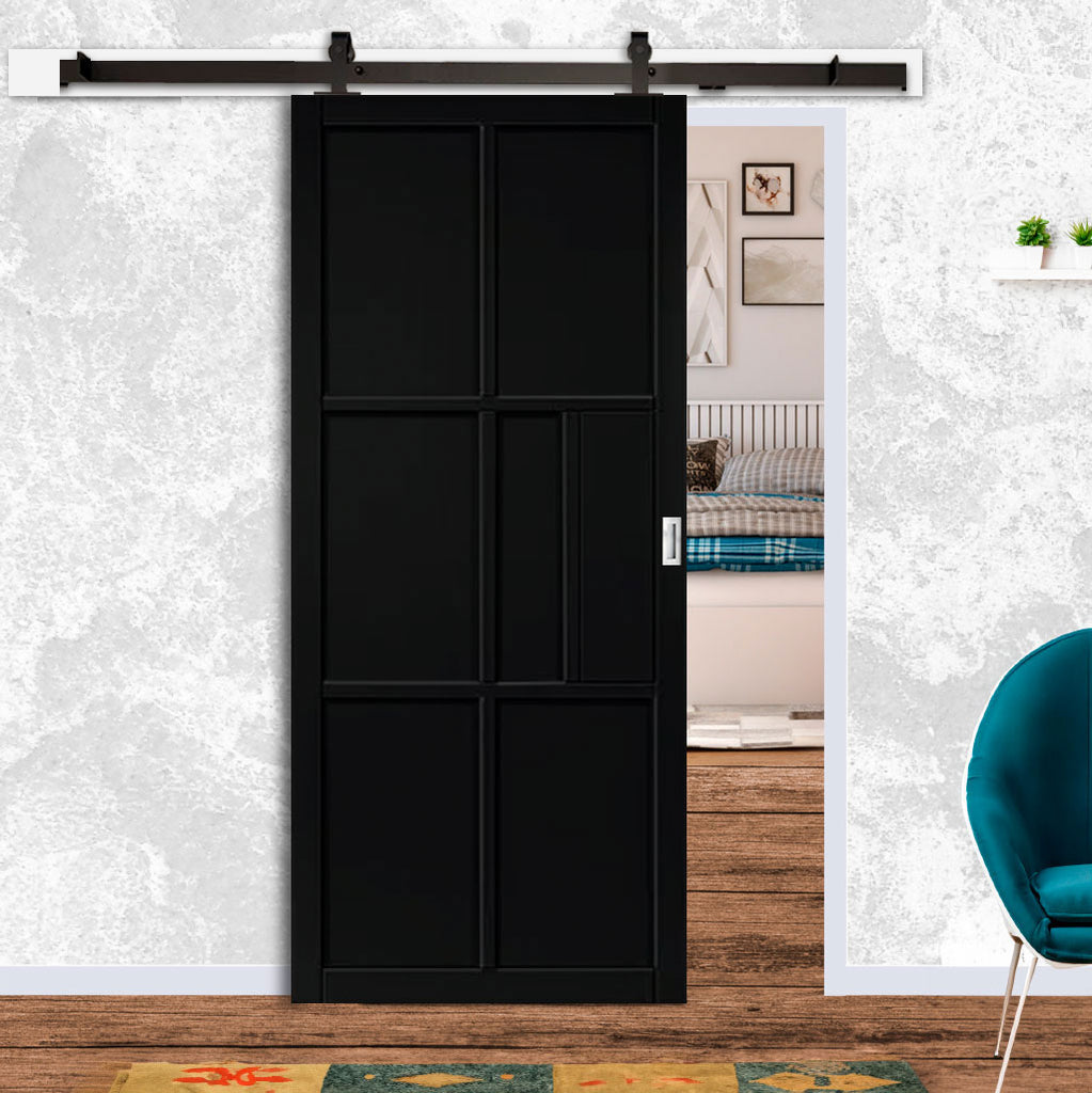 Top Mounted Black Sliding Track & Door - Industrial Civic Black Internal Door - Prefinished