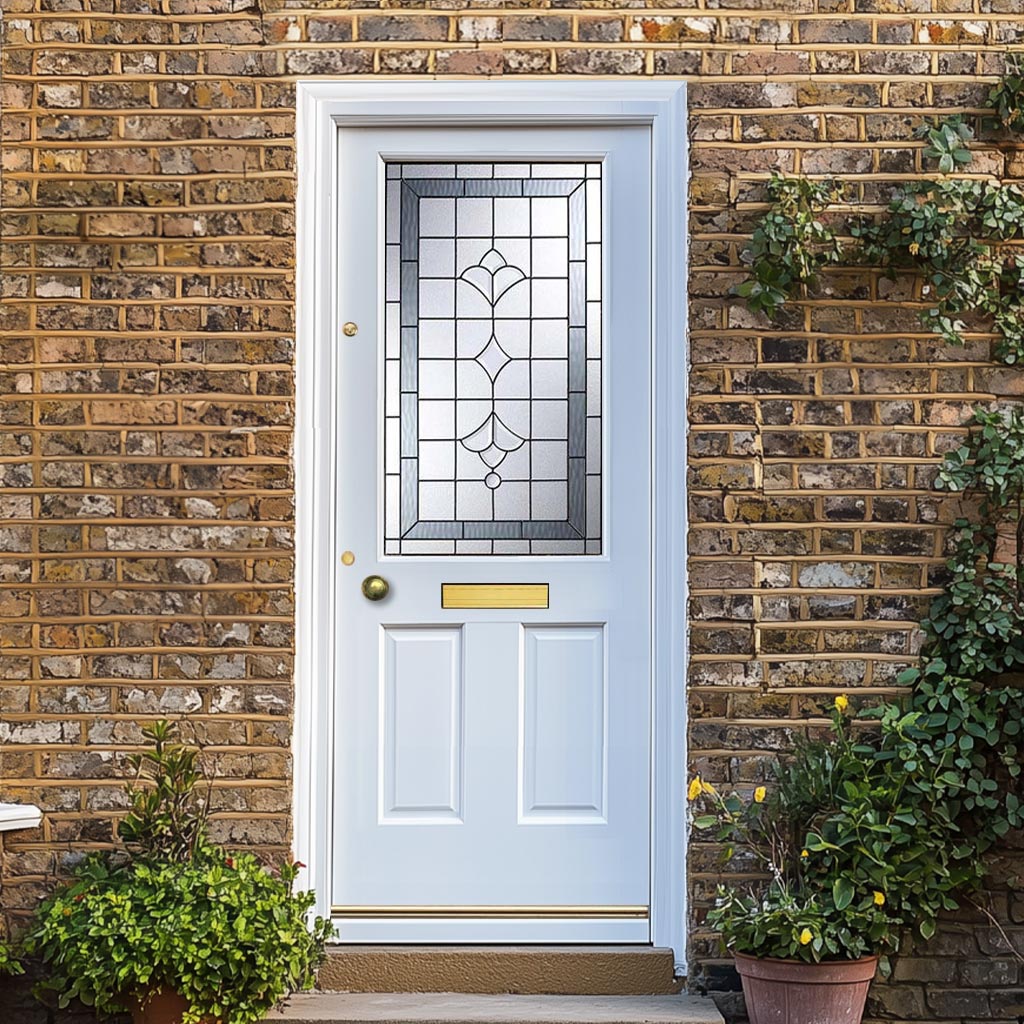 Winchester External Oak Front Door - Part Frosted Zinc Double Glazing - Warmerdoor Style