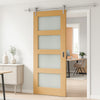 Saturn Tubular Stainless Steel Sliding Track & Coventry Shaker Oak Door - Frosted Glass - Prefinished