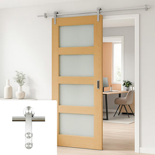 Image: Saturn Tubular Stainless Steel Sliding Track & Coventry Shaker Oak Door - Frosted Glass - Prefinished