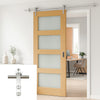 Saturn Tubular Stainless Steel Sliding Track & Coventry Shaker Oak Door - Frosted Glass - Prefinished