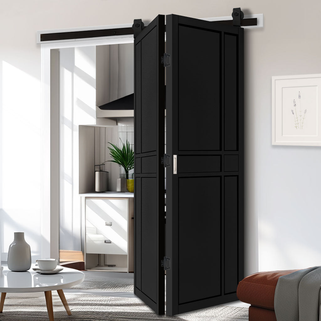 Sliding Top Mounted Black Folding Track & Double Door - Dalston Black Door - Prefinished - Urban Collection