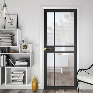 Image: Dalston Black Internal Door - Prefinished - Clear Glass - Urban Collection