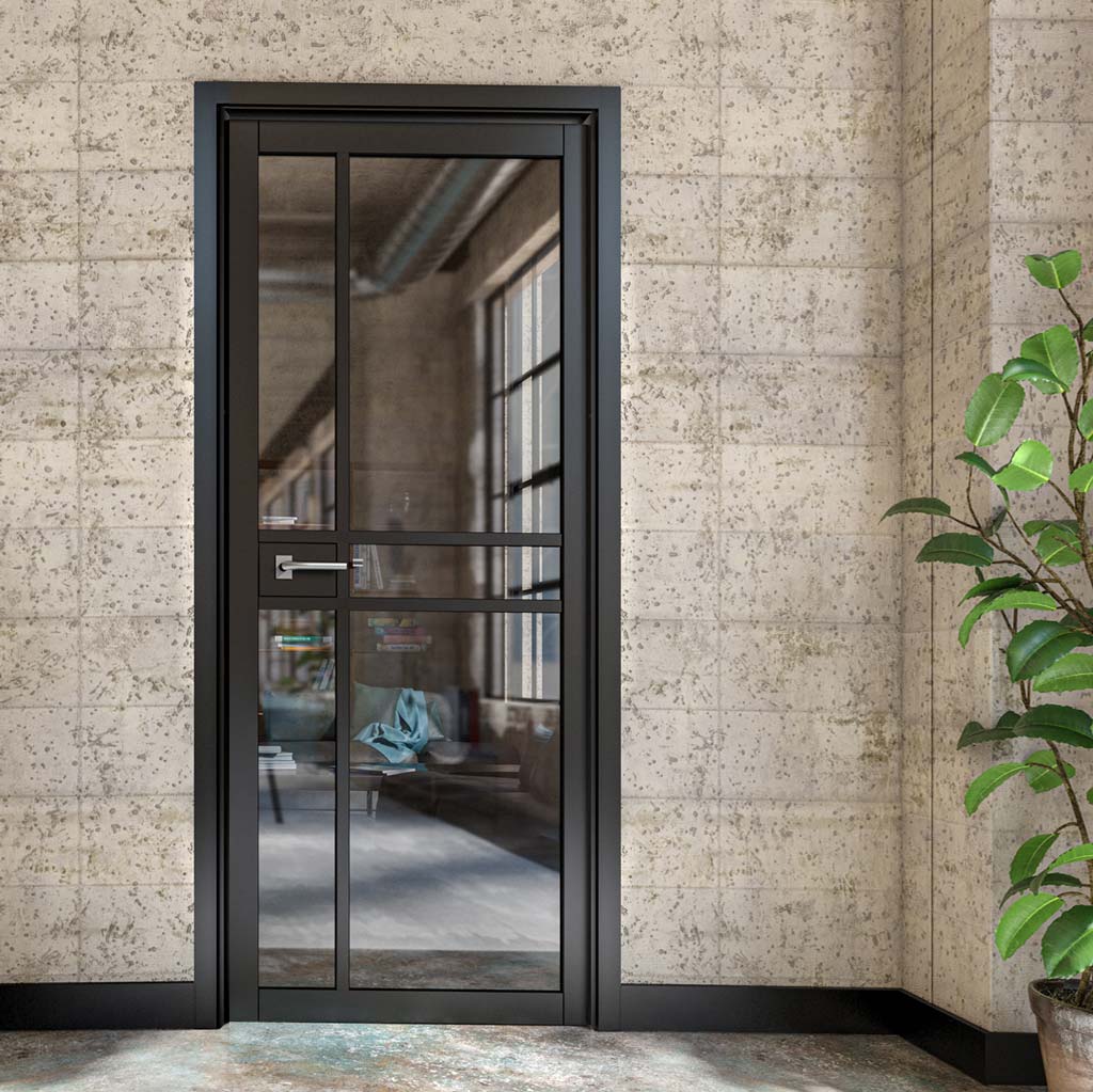Dalston Black Internal Door - Prefinished - Tinted Glass - Urban Colle