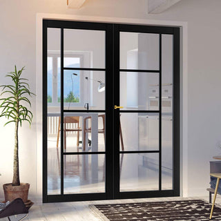 Image: Brixton Black Internal Door Pair - Prefinished - Clear Glass - Urban Collection